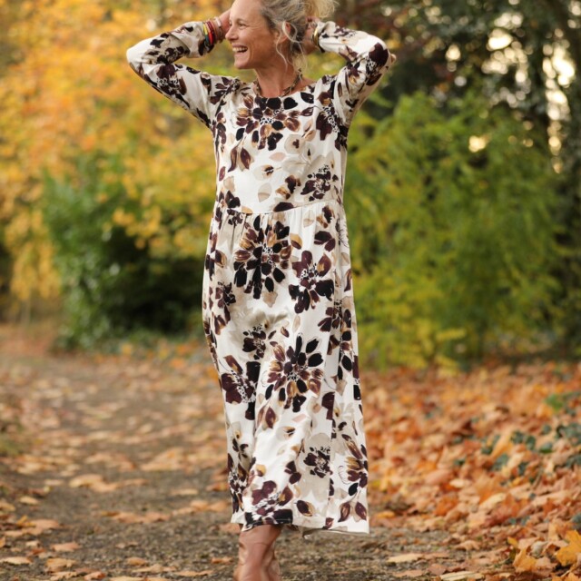 Quintessence - Robe Anaëlle - Viscose fleuri moka