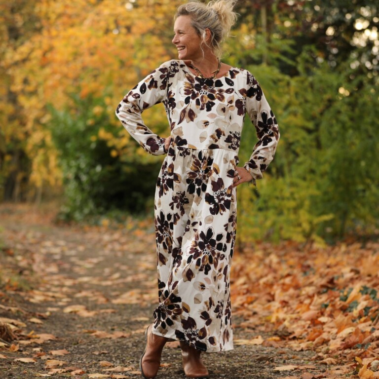 Quintessence - Robe Anaëlle - Viscose fleuri moka