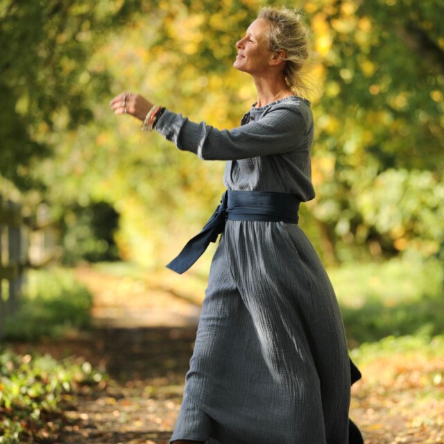 Quintessence - Robe Aurélia - Double gaze de coton bleu chiné