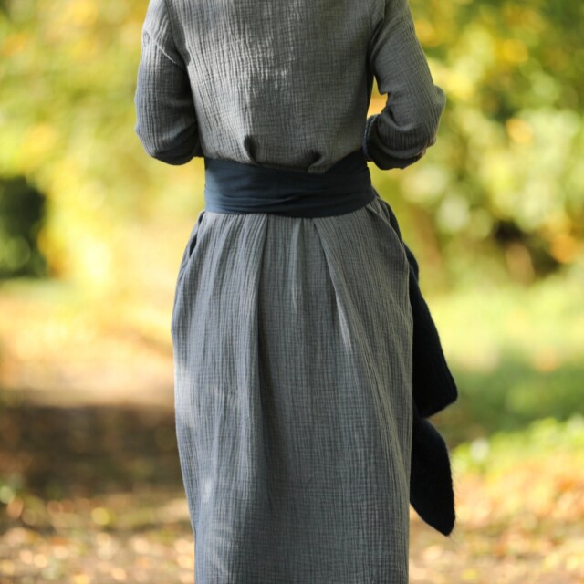 Quintessence - Robe Aurélia - Double gaze de coton bleu chiné