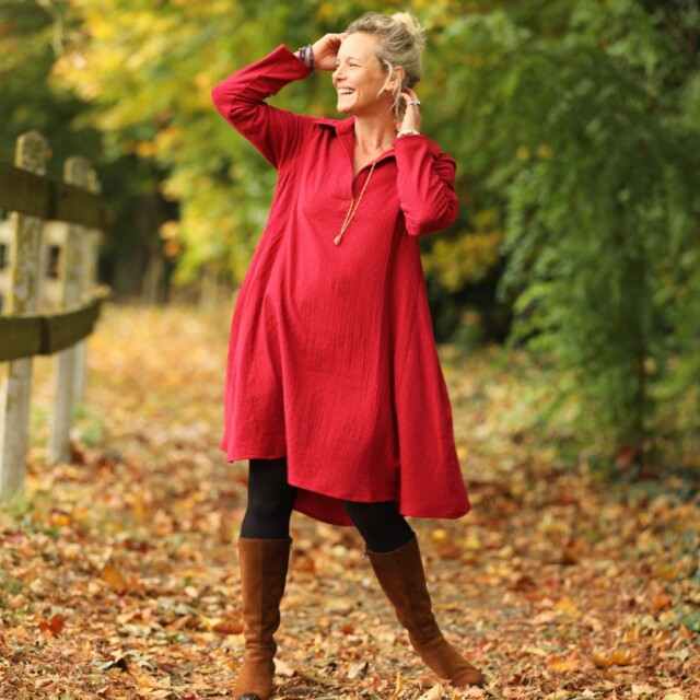 Quintessence - Robe Carole – Double gaze de coton plumetis grenat