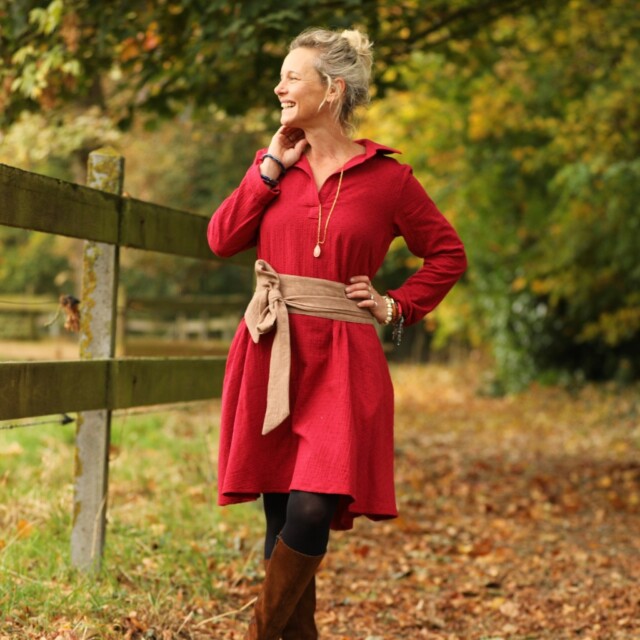 Quintessence - Robe Carole – Double gaze de coton plumetis grenat