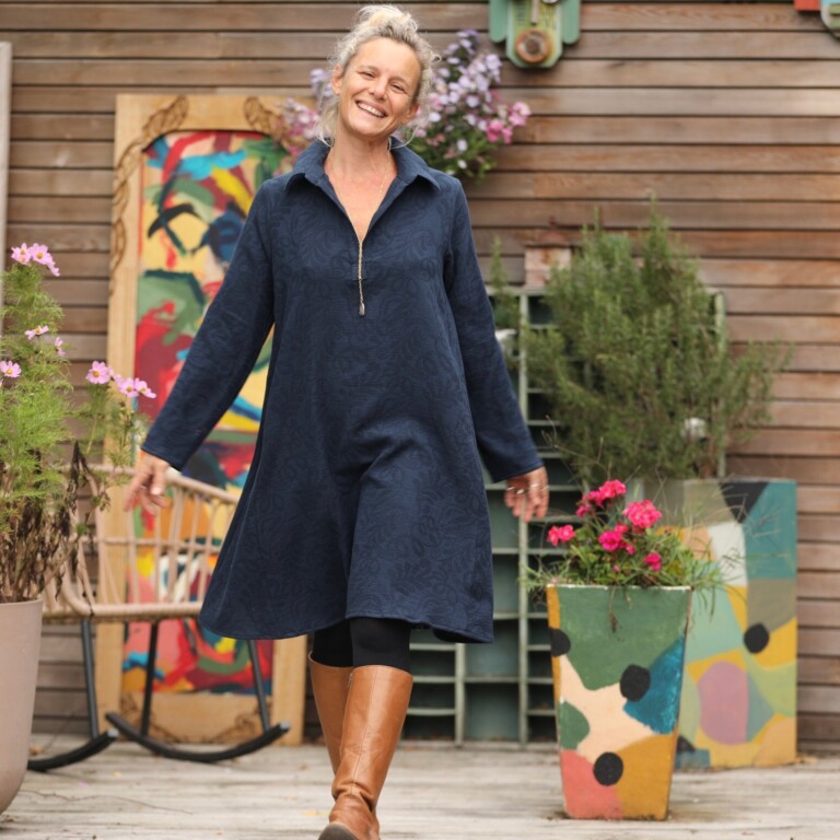 Quintessence - Robe Carole - Jacquard de coton lin bleu marine