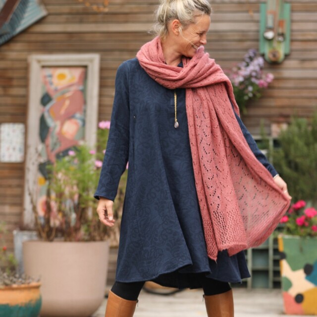 Quintessence - Robe Carole - Jacquard de coton lin bleu marine