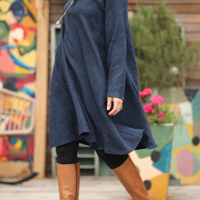 Quintessence - Robe Carole - Jacquard de coton lin bleu marine