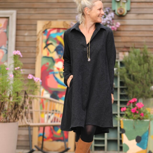 Quintessence - Robe Carole - Jacquard de coton lin noir