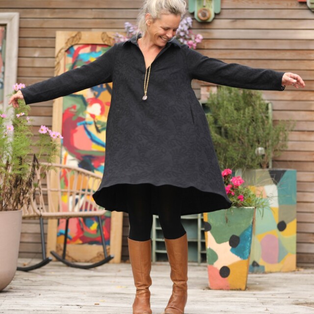 Quintessence - Robe Carole - Jacquard de coton lin noir