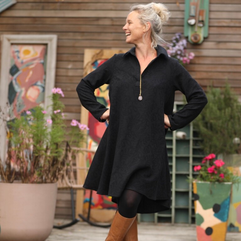 Quintessence - Robe Carole - Jacquard de coton lin noir