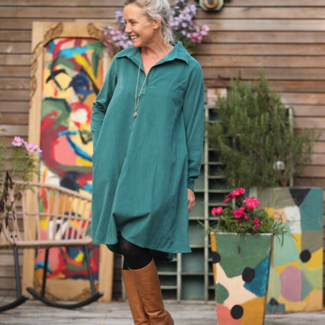 Quintessence - Robe Carole – Velours milleraies Vert lagune