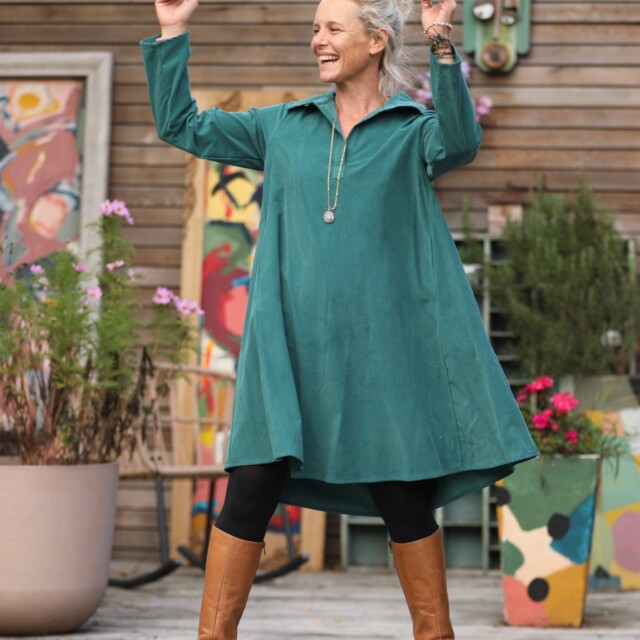 Quintessence - Robe Carole – Velours milleraies Vert lagune