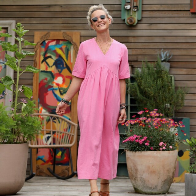 Quintessence - Robe Edonie - bel armuré de coton rose fluo