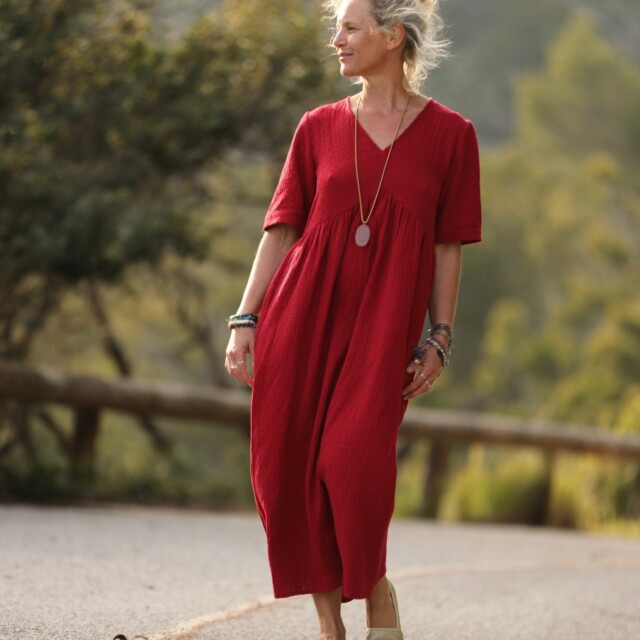 Quintessence - Robe Edonie – double gaze de coton plumetis grenat