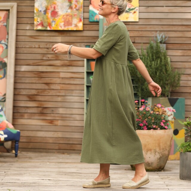 Quintessence - Robe Edonie - Double gaze de coton vert kaki