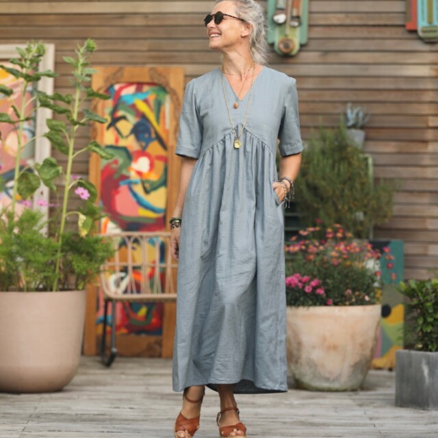 Quintessence - Robe Edonie -lin gris bleuté