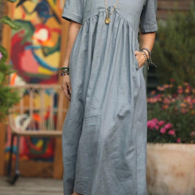 Quintessence - Robe Edonie -lin gris bleuté