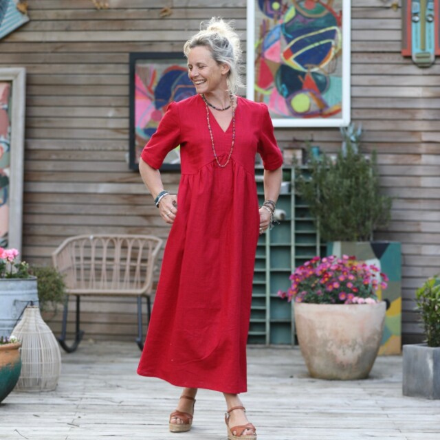 Quintessence - Robe Edonie - lin rouge cerise