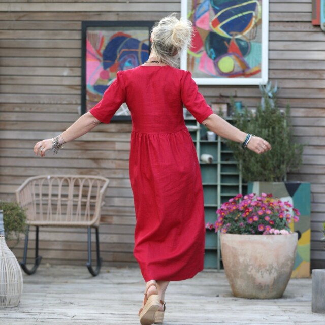 Quintessence - Robe Edonie - lin rouge cerise