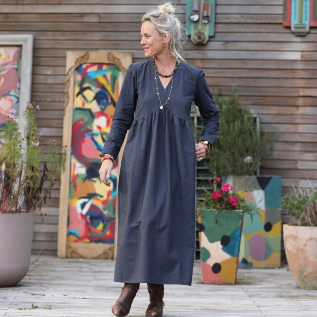 Quintessence - Robe Edonie manches longues - Flanelle de coton ardoise chiné