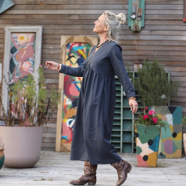 Quintessence - Robe Edonie manches longues - Flanelle de coton ardoise chiné