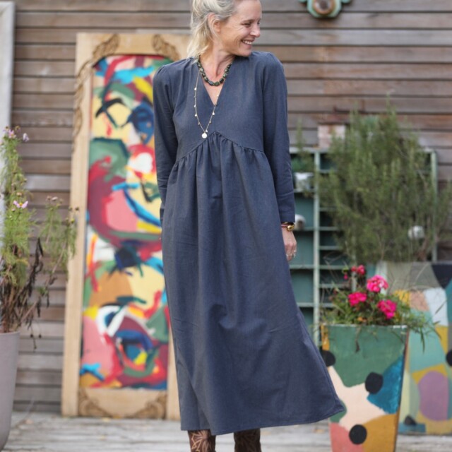 Quintessence - Robe Edonie manches longues - Flanelle de coton ardoise chiné