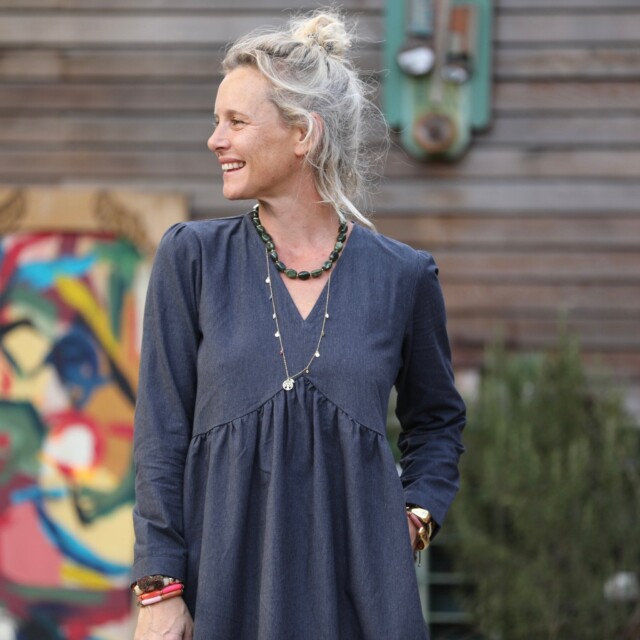 Quintessence - Robe Edonie manches longues - Flanelle de coton ardoise chiné