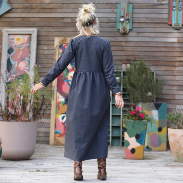 Quintessence - Robe Edonie manches longues - Flanelle de coton ardoise chiné