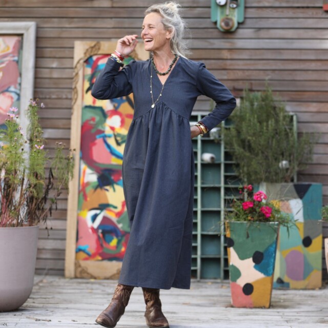 Quintessence - Robe Edonie manches longues - Flanelle de coton ardoise chiné