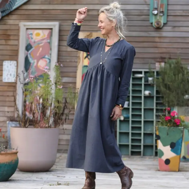 Quintessence - Robe Edonie manches longues – Flanelle de coton ardoise chiné