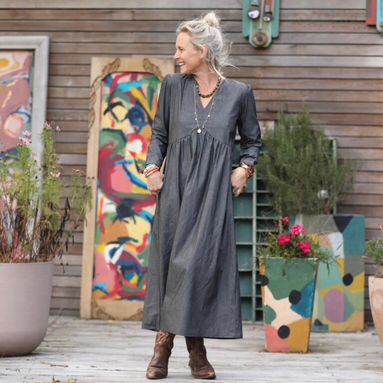 Quintessence - Robe Edonie manches longues - jean noir