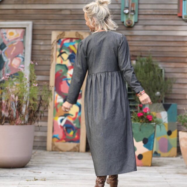 Quintessence - Robe Edonie manches longues - jean noir