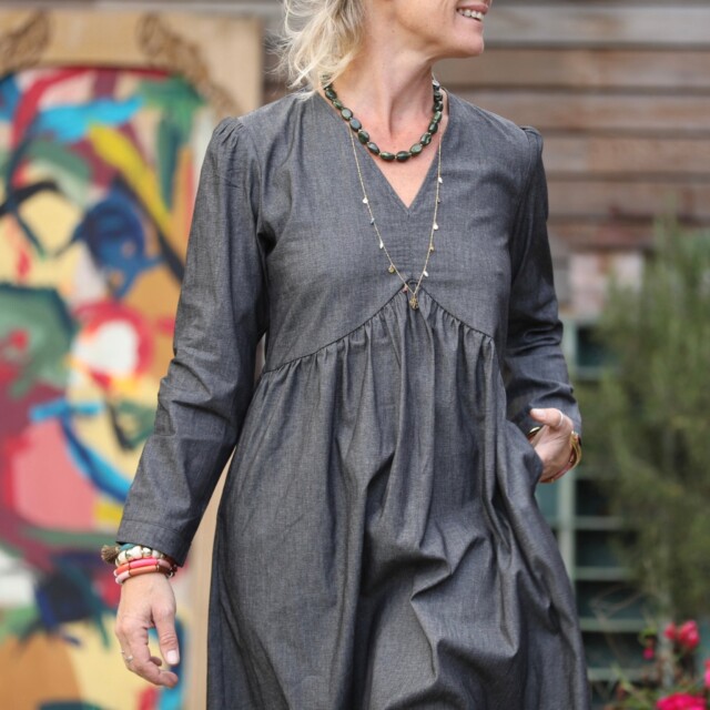 Quintessence - Robe Edonie manches longues - jean noir