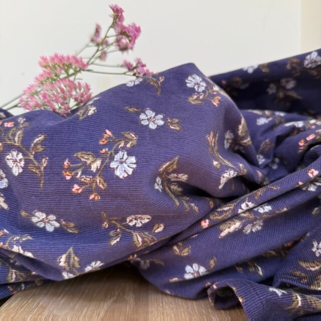 Quintessence - Robe Edonie manches longues - Velours milleraies Éclats de myosotis