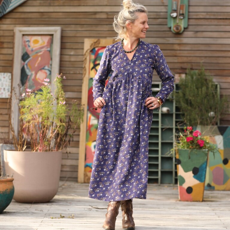 robe edonie manches longues velours milleraies eclats de myosotis 7836384 Quintessence - Robe Edonie manches longues - Velours milleraies Éclats de myosotis