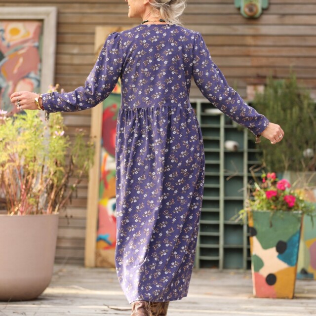 Quintessence - Robe Edonie manches longues - Velours milleraies Éclats de myosotis