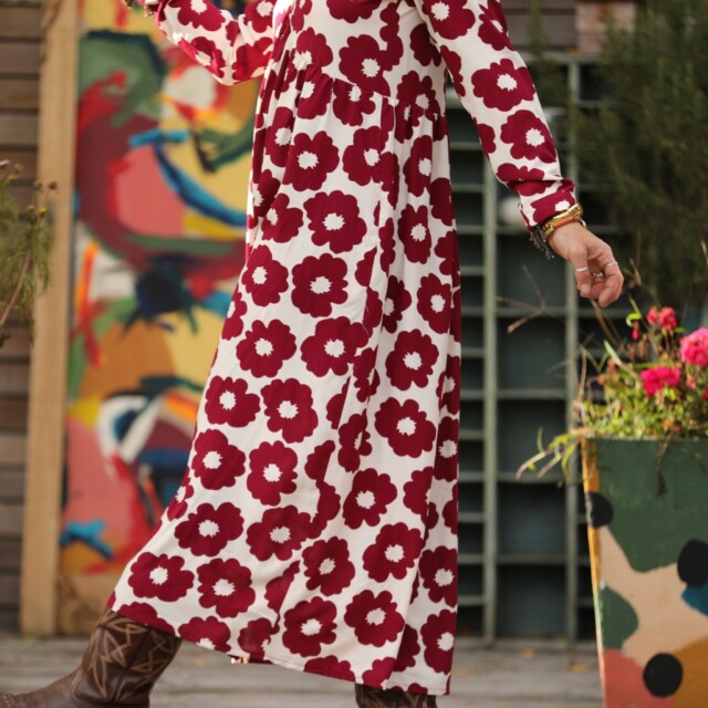 Quintessence - Robe Edonie manches longues - Viscose Fleur Grenade