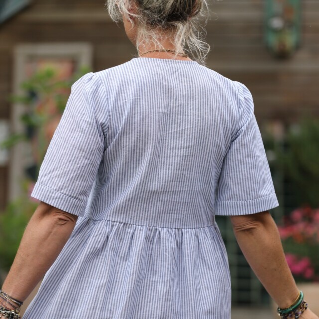 Quintessence - Robe Edonie - rayure lin/coton bleu