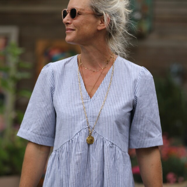 Quintessence - Robe Edonie - rayure lin/coton bleu