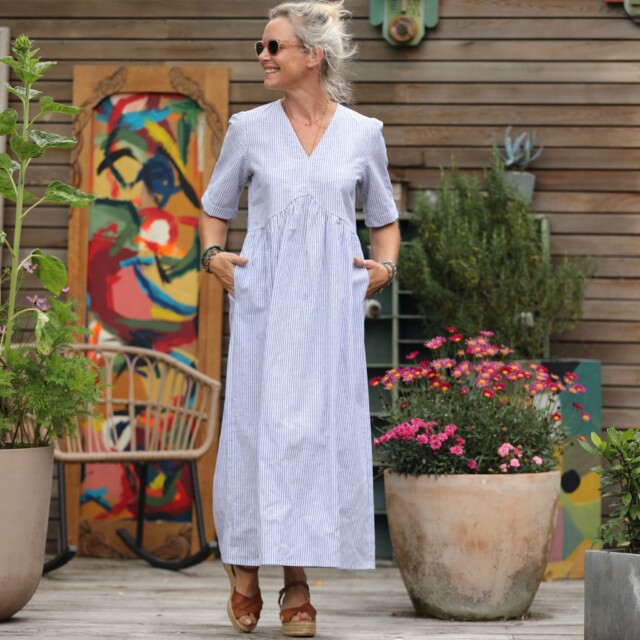 Quintessence - Robe Edonie - rayure lin/coton bleu