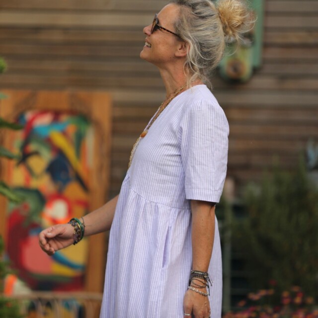 Quintessence - Robe Edonie - rayure lin/coton parme