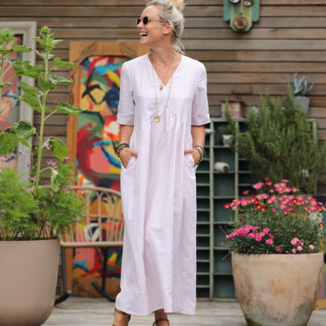 Quintessence - Robe Edonie - rayure lin/coton terracotta