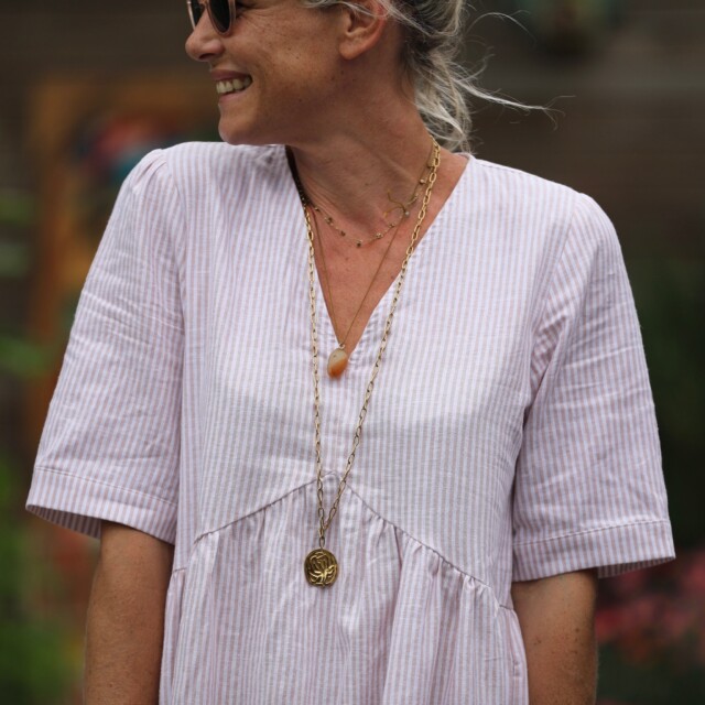 Quintessence - Robe Edonie - rayure lin/coton terracotta