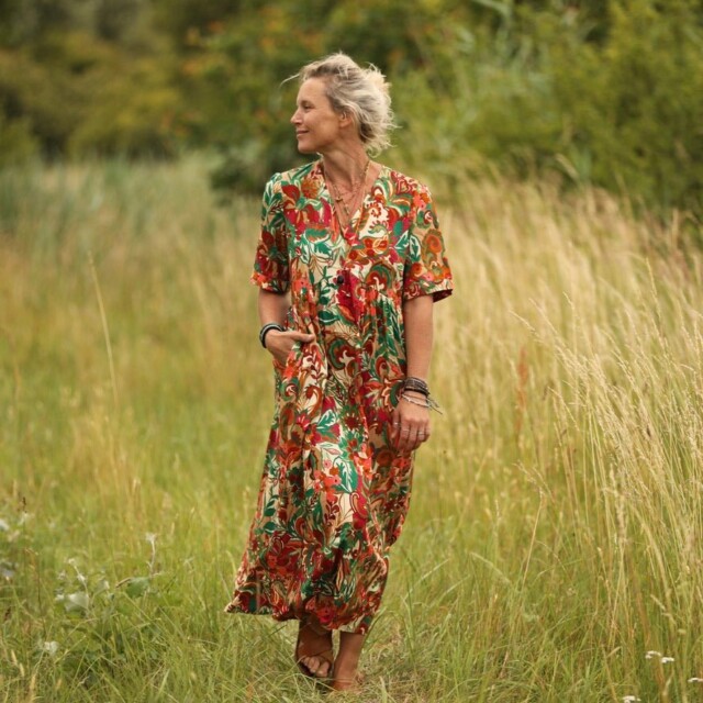 Quintessence - Robe Edonie - viscose imprimé "vert lumière"