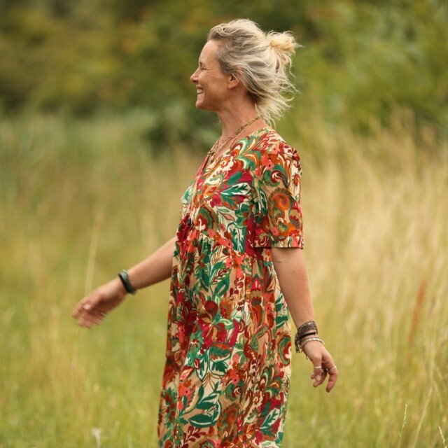 Quintessence - Robe Edonie - viscose imprimé "vert lumière"