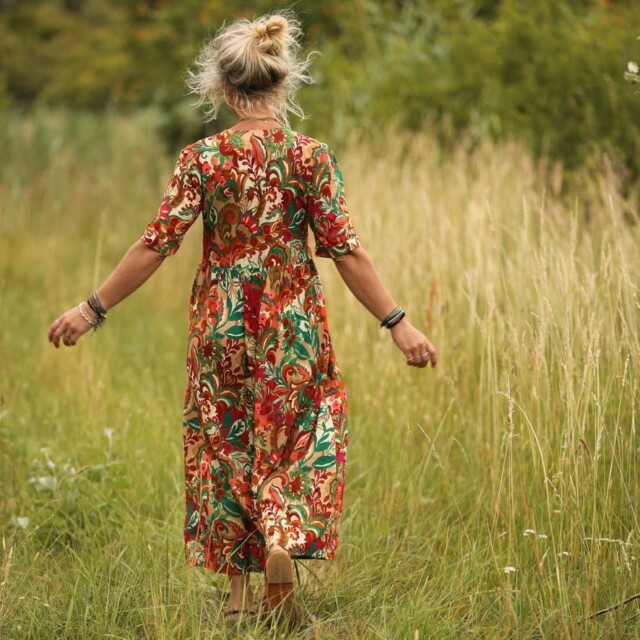 Quintessence - Robe Edonie - viscose imprimé "vert lumière"