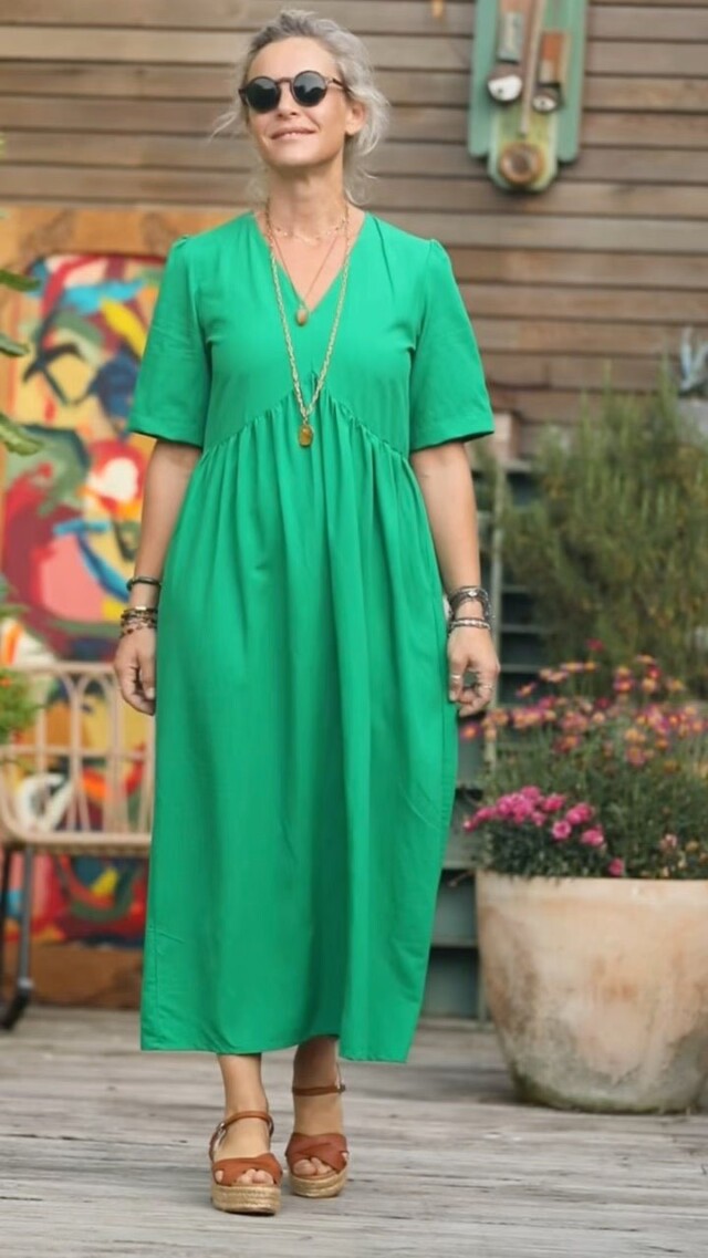 Quintessence - Robe Edonie - viscose/lin vert printemps