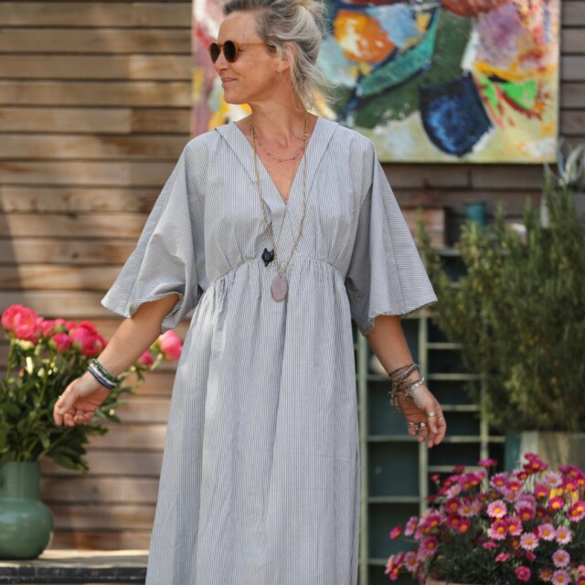 Quintessence - Robe Kalaya - fine rayure de coton bleu