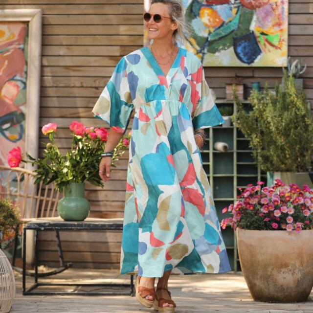 Quintessence - Robe Kalaya - satin de coton Aquarelle boréale