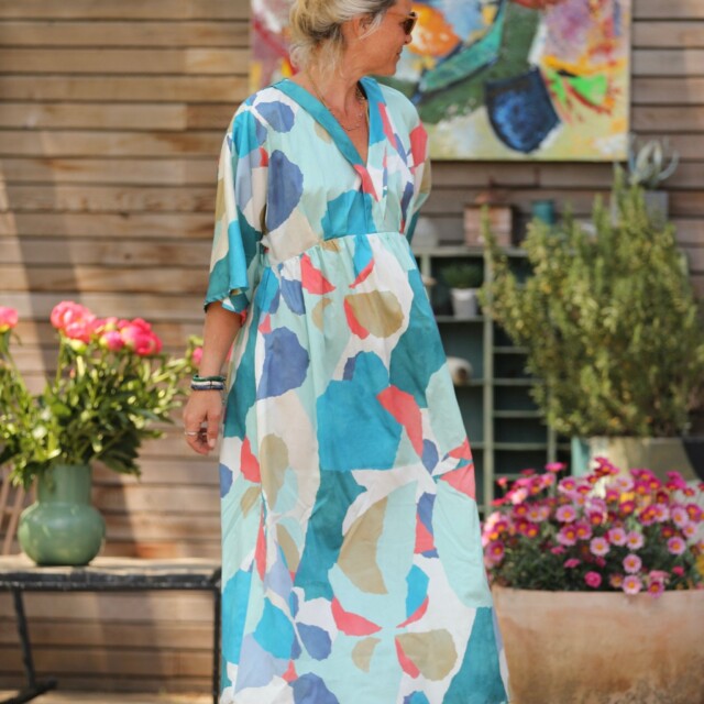 Quintessence - Robe Kalaya - satin de coton Aquarelle boréale