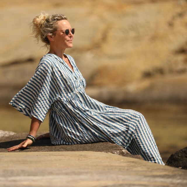 Quintessence - Robe Kalaya - seersucker de coton rayé bleu