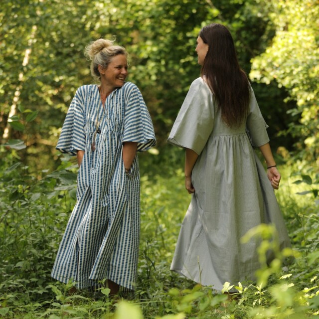 Quintessence - Robe Kalaya - seersucker de coton rayé bleu